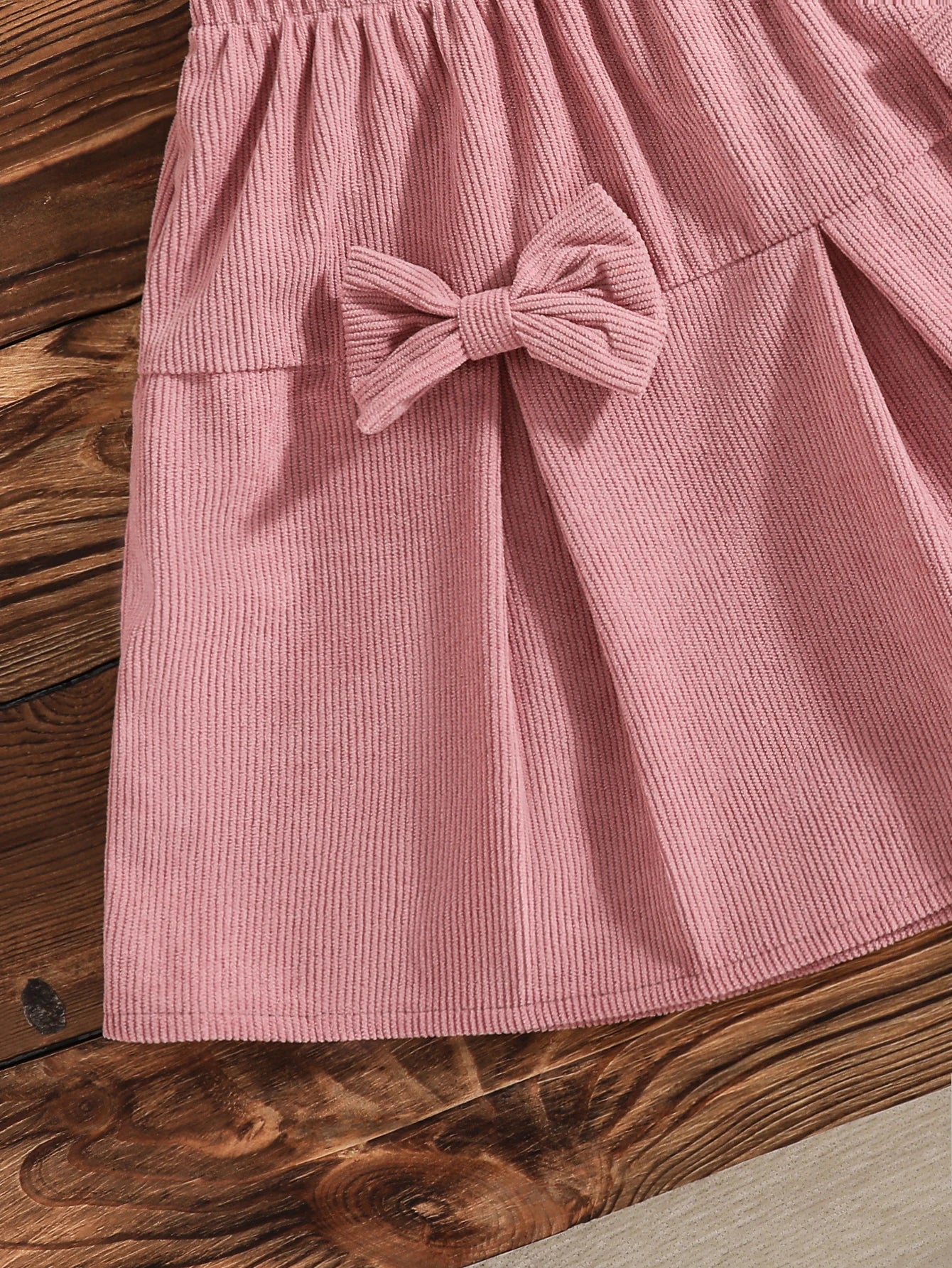 Ensemble 2 pièces pour filles — haut manches lanternes col rond motif cœur, jupe rose à nœud, printemps automne