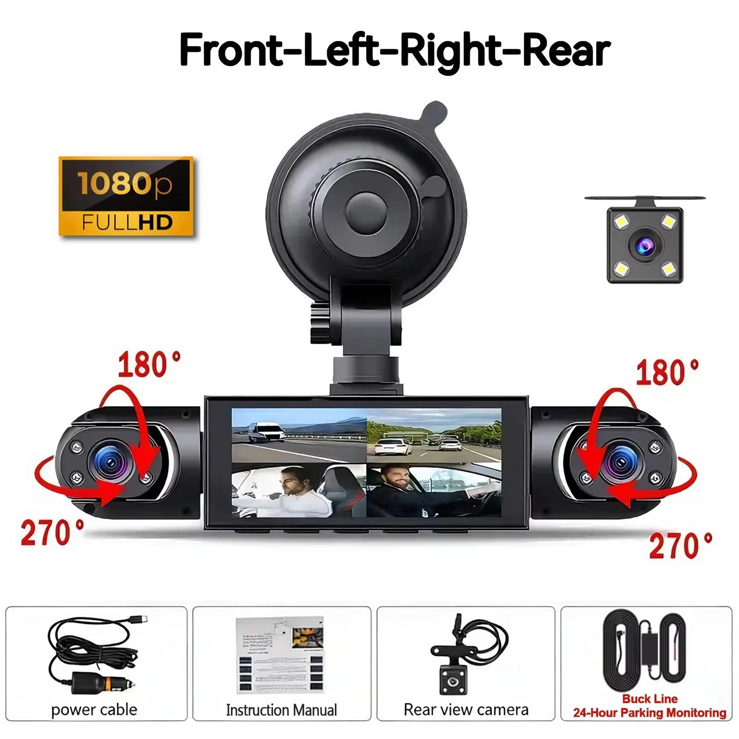 Dash Cam Véhicule DVR enregistreur vidéo 4 caméras pour voitures boîte noire avant arrière interne Vision nocturne Enregistrement en boucle dashcam voiture 360