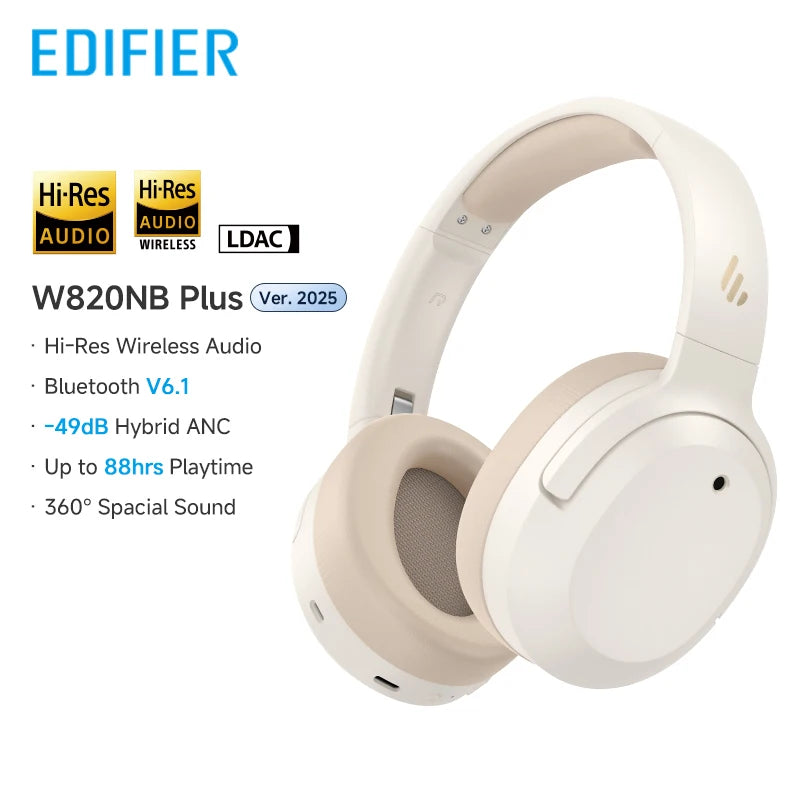 Edifier W820NB Plus 2025 – Casque Bluetooth ANC -49dB, audio haute résolution, supra-auriculaire