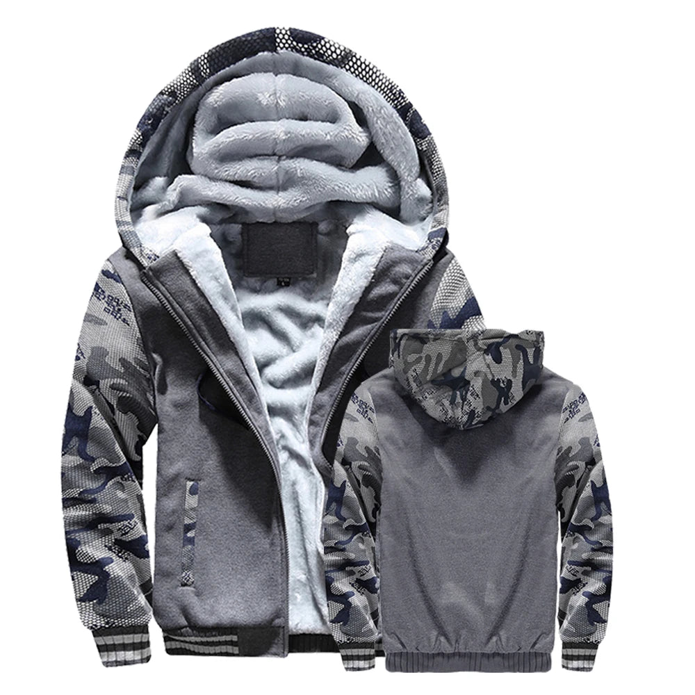 Men's Winter Jacket Warm Thick Fleece Male Zipper Hooded Jackets Casual Sportswear Hooded Outerwear Long Sleeve Sports Hoodie