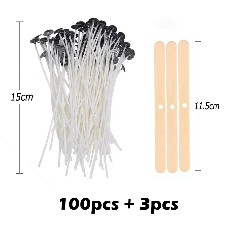 Candle wick made of waxed cotton thread in various sizes, 100 pieces/set, smokeless wick and holder, candle making set, accessories, wick holder