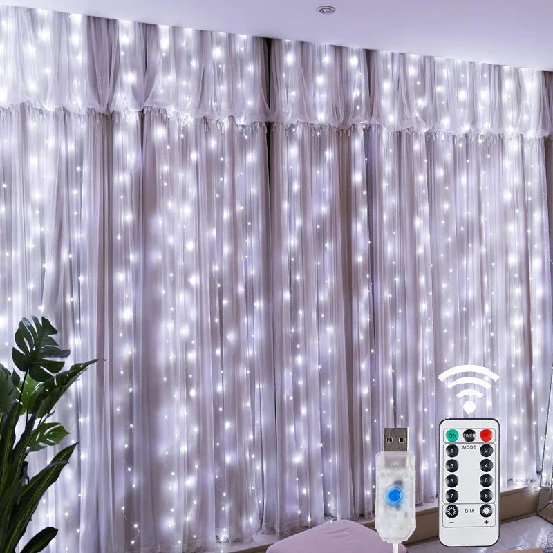 LED Curtain Lights with USB Remote, 8 Modes, Christmas Decoration for Home, Holiday, New Year