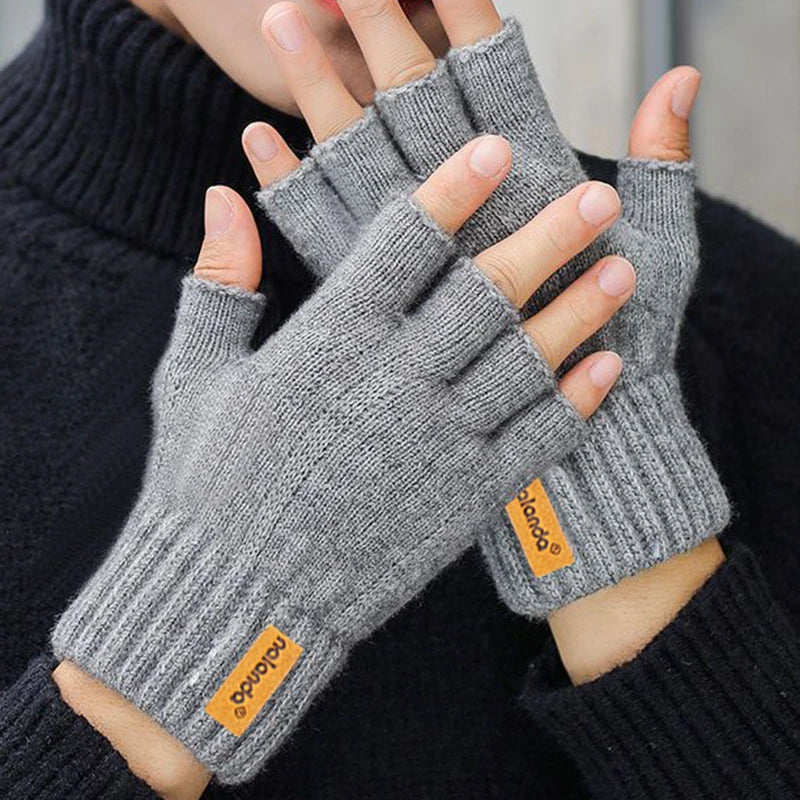 Guantes de punto sin dedos de felpa cálidos para hombres y mujeres, guantes deportivos al aire libre con pantalla táctil, moda de invierno y otoño