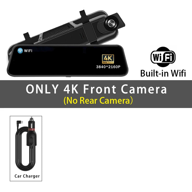 Dashcam Rétroviseur 4K 10" GPS WiFi — Double Lentille IPS Enregistreur Flux