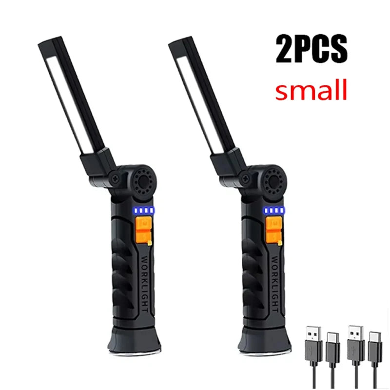 Lampe de Poche LED COB Portable, Rechargeable par USB, Lanterne Magnétique de Travail, avec Batterie spatirée, Torche de Camping