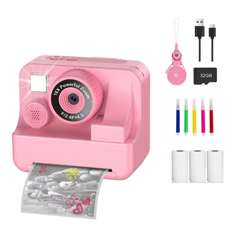 Nouvelle caméra pour enfants abeille caméra instantanée 1080P HD double objectif Selfie appareil photo numérique impression pour filles garçons cadeaux d'anniversaire de noël jouets