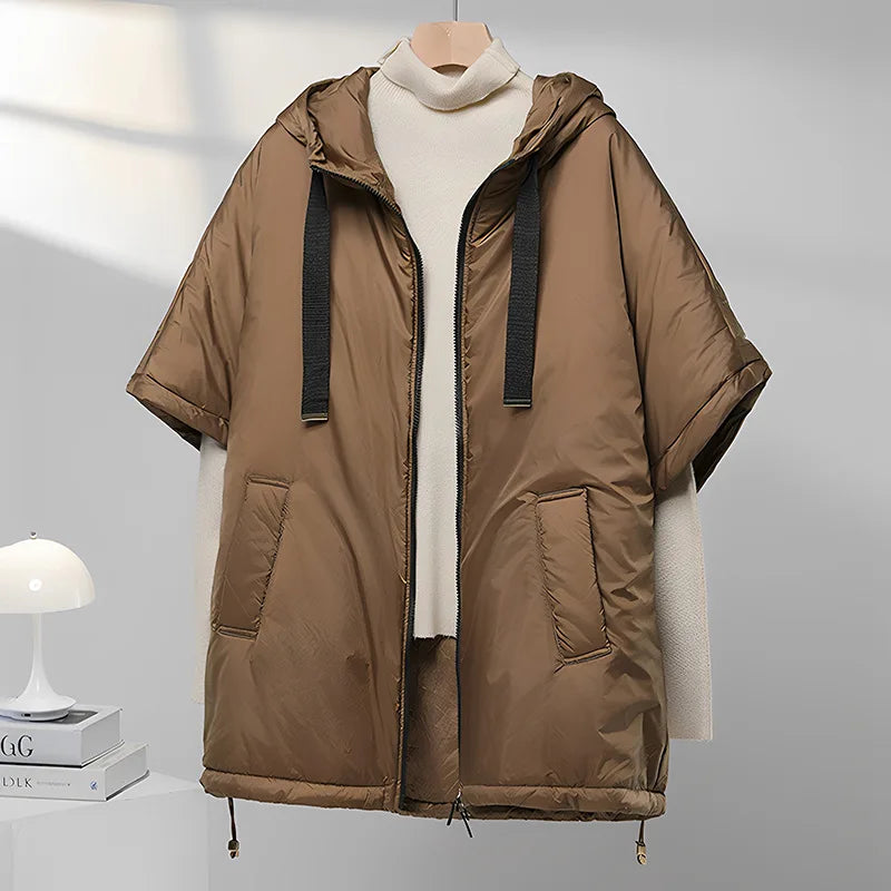 Gilet femme cape à capuche ample sans manches — couleur unie, automne hiver 2025