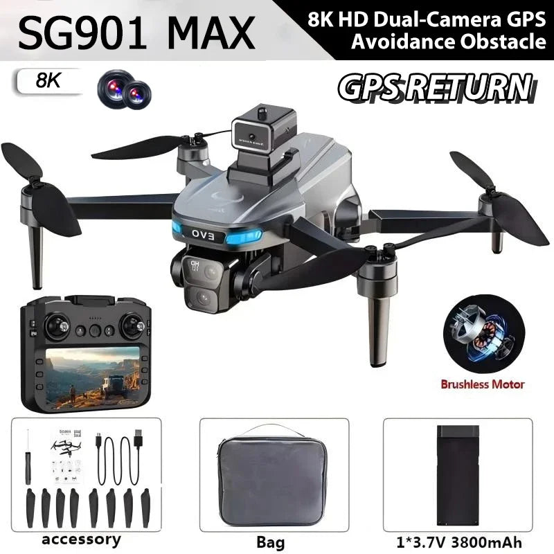 Drone GPS 8K professionnel — évitement d'obstacles, télécommande grand écran, pliable, moteur brushless