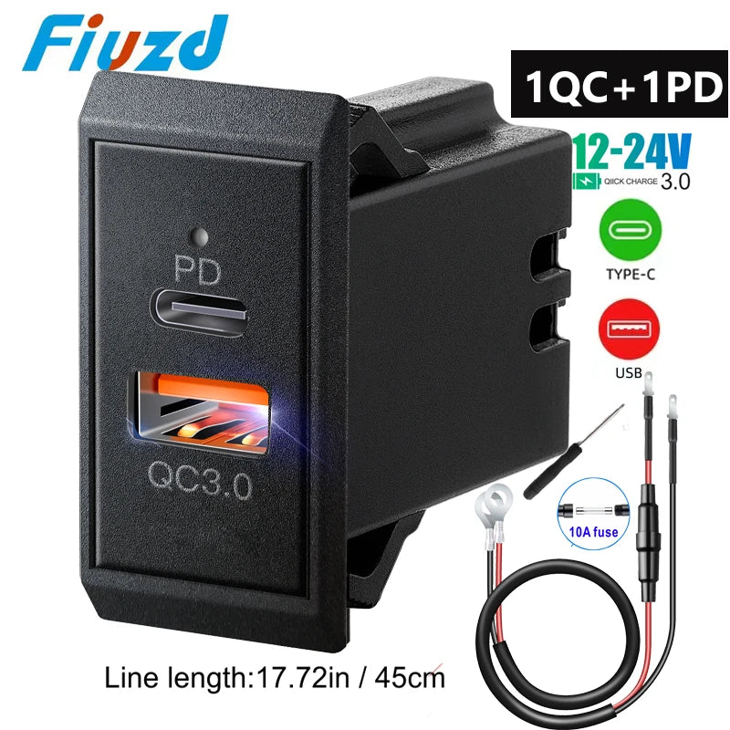 Pantalla de voltaje LED de carga rápida para camión 12V/24V, motocicleta, RV, barco marino, cargador de coche QC PD 3.0, cargador de teléfono móvil automático