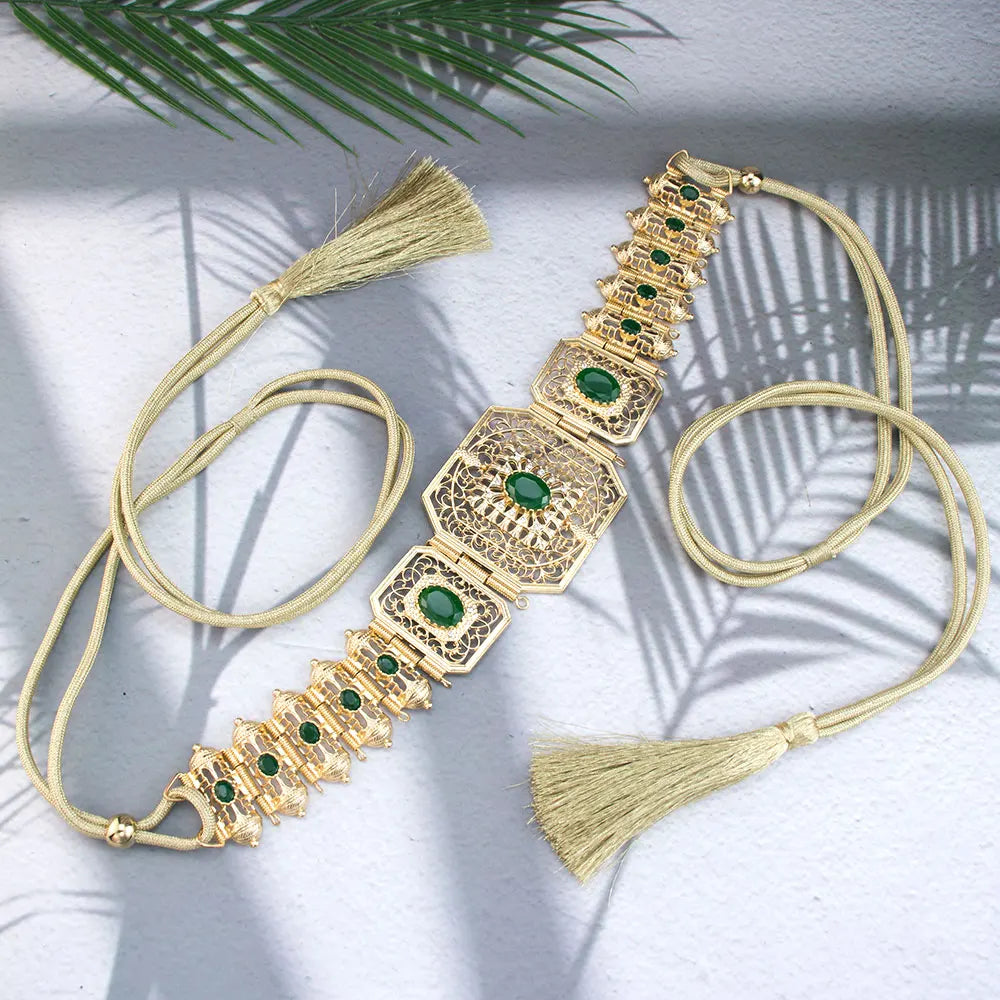 Ceinture en corde à main couleur or, Caftan algérie marocain pour femmes, Bijoux de mariée en cristal, Bijoux de Festival arabe