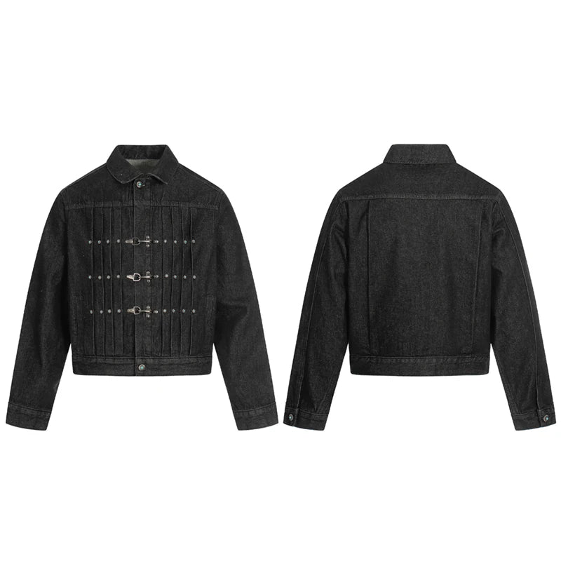 Men's Short Denim Jacket with Airplane Buckle, Fashion Streetwear Hip Hop Turquoise Button, Unisex Denim Jacket Spring Autumn Cowboy Coat