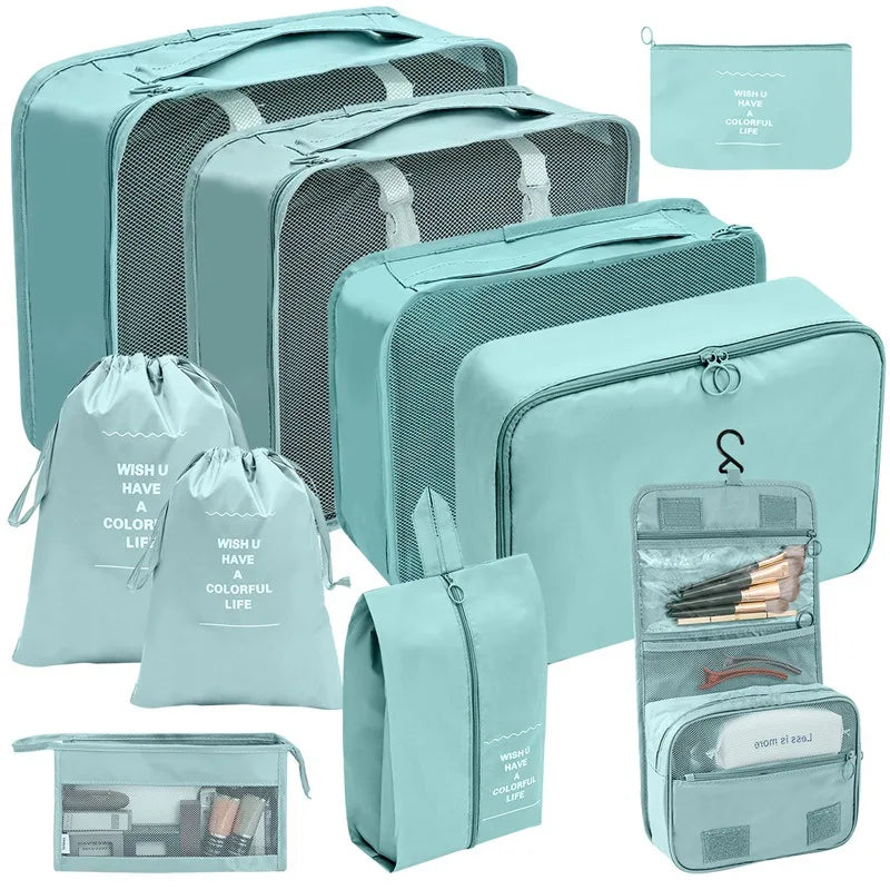 7/8/9/10 piezas conjunto organizador de viaje bolsas de almacenamiento maleta embalaje cubos juego estuches portátiles equipaje ropa zapato ordenado bolsa plegable