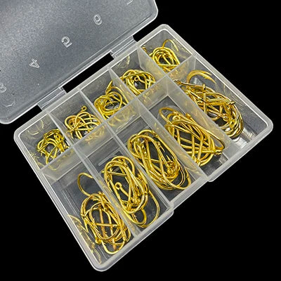100 Pcs Size 3-12# Ringed Eye Hooks, High Carbon Steel Circle Fishing Hook, Single Jig Hook, Tackle