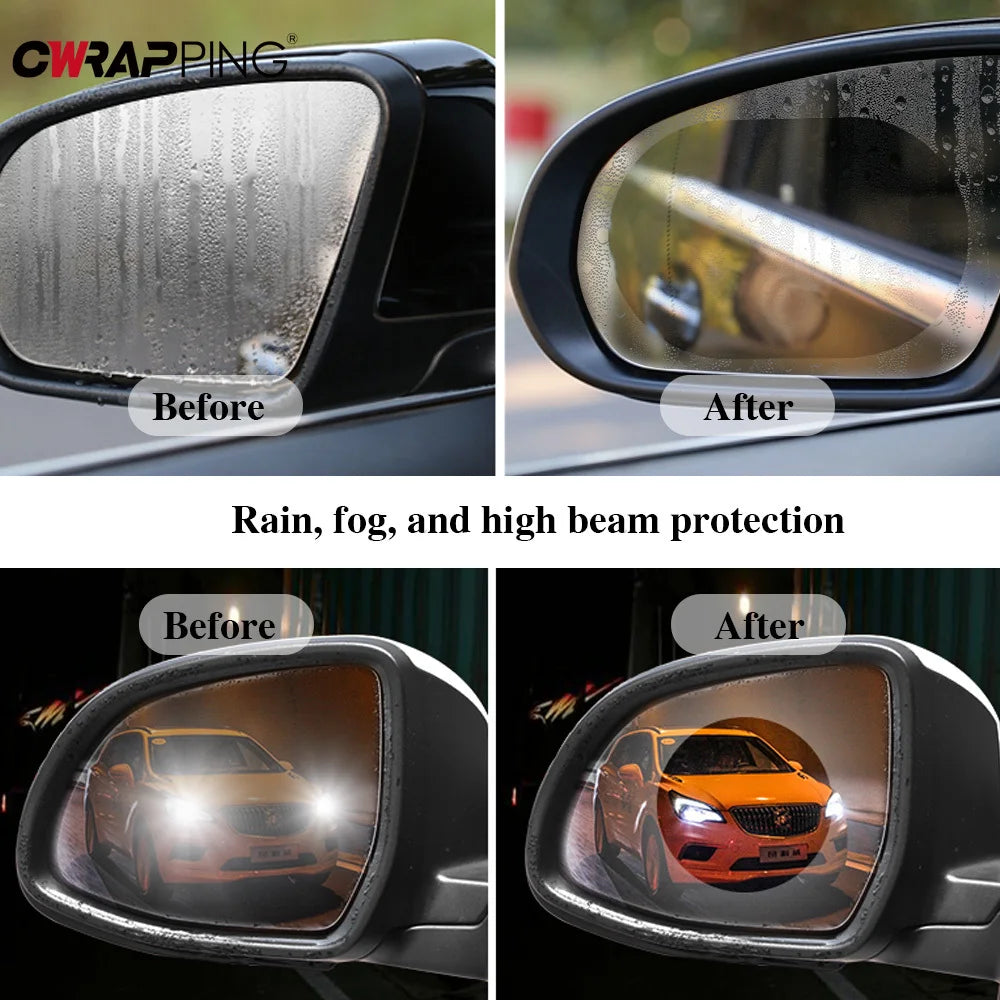 4 piezas de película impermeable para coche, 2 espejos retrovisores automáticos, 2 ventanas laterales, película impermeable antivaho, pegatinas para coche