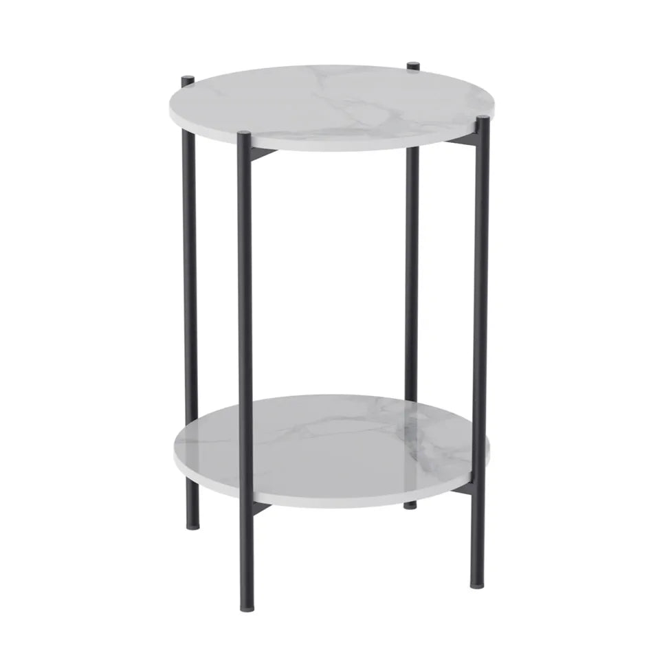 LUVODI 2-Tier Round Sofa Side Tables, Plant Stand with Storage Shelf, Metal Frame for Living Room Bedroom