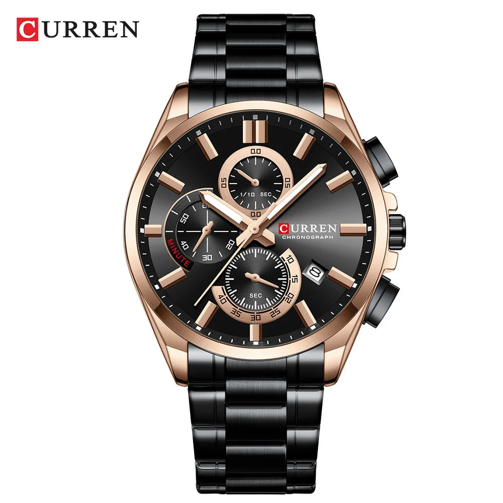 CURREN 8475 Nuevo Reloj de Cuarzo de Moda para Hombre, Reloj de Negocios con Calendario, Correa de Acero Inoxidable de 6 Manecillas