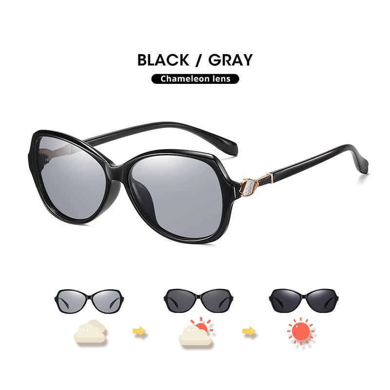 LIOUMO - Stylish Crystal Women's Sunglasses, Polarized, Photochromic, Luxury, Chameleon Effect, Women's Sunglasses