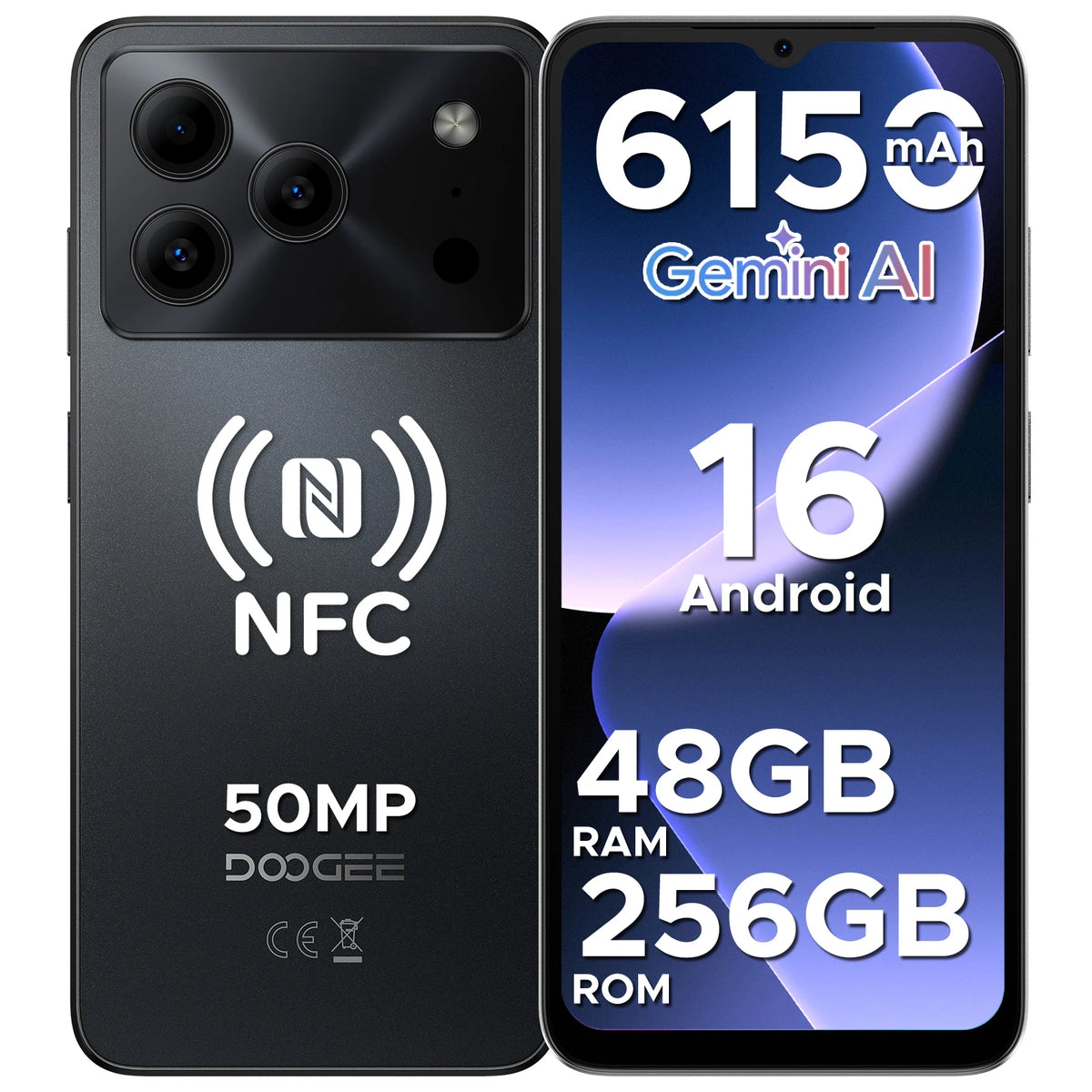DOOGEE Note56 Plus Smartphone Android 16 — 48+256 Go, 6150 mAh, 6,56" 90Hz, 50 MP, NFC