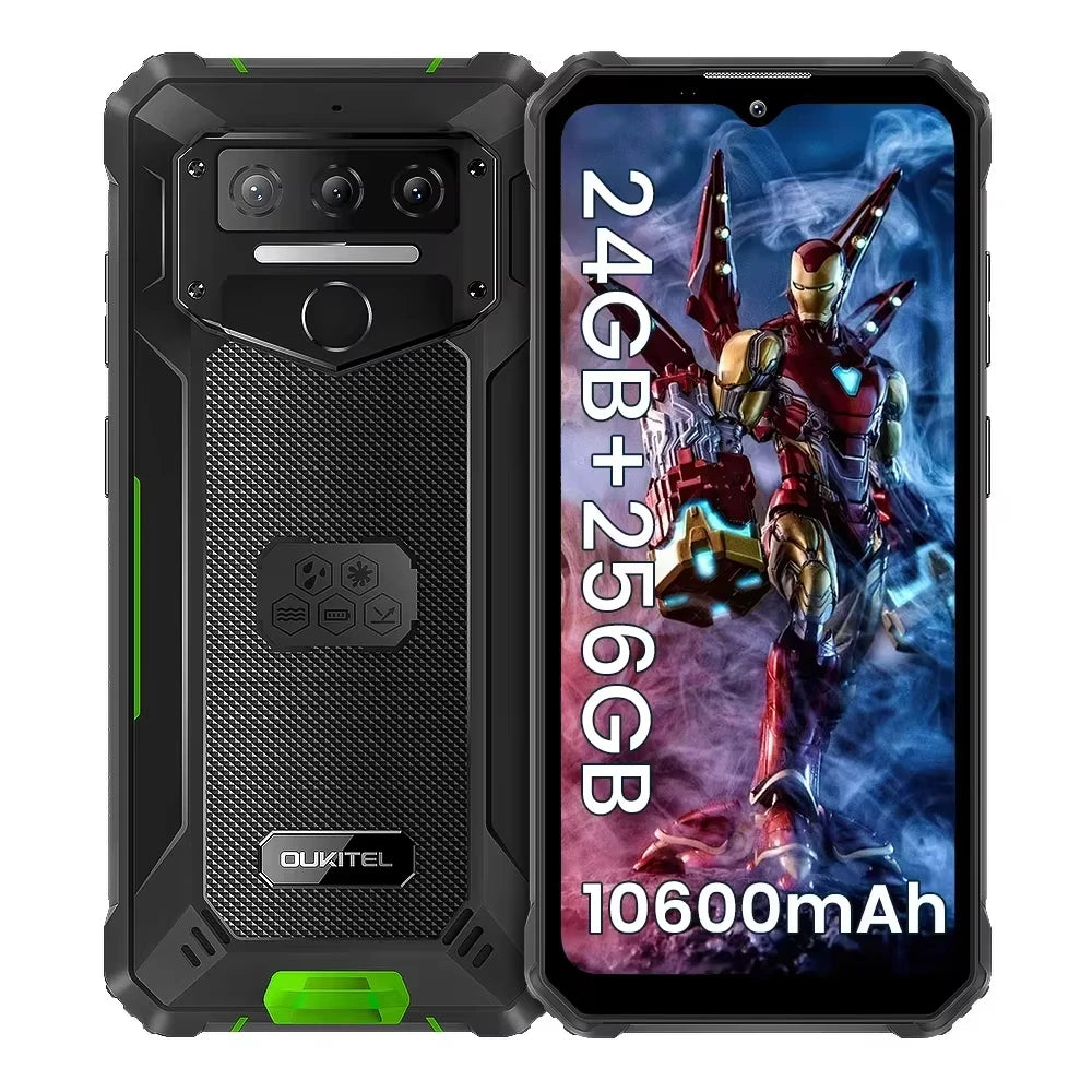 Téléphone robuste 6,52 pouces — octocœur, 8 Go RAM, 256 Go, 10 600 mAh, caméra 13 MP, Android 14, NFC
