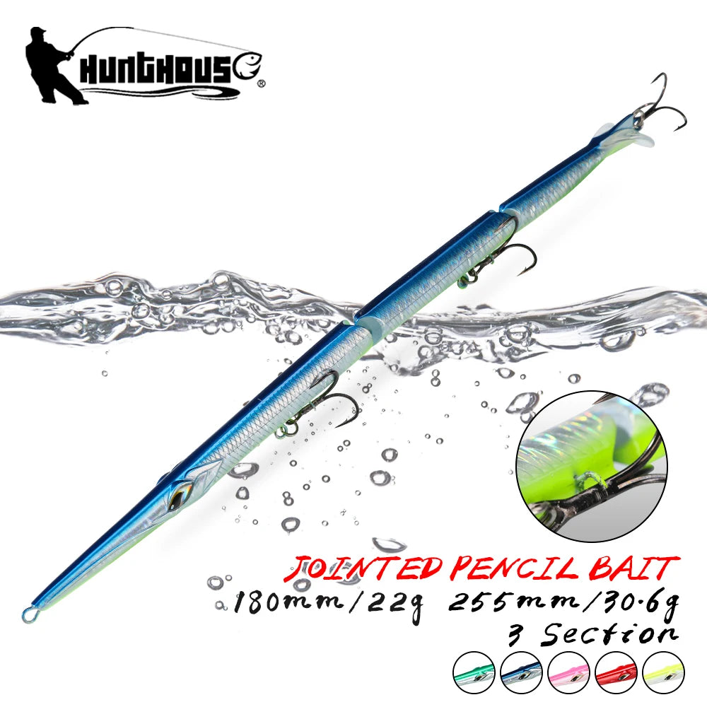 Leurre de pêche articulé Hunthouse, 3 sections, 180 mm/22 g, 255 mm/30,6 g, leurre nageur coulant pour la pêche au bleu-feuille et au bar.