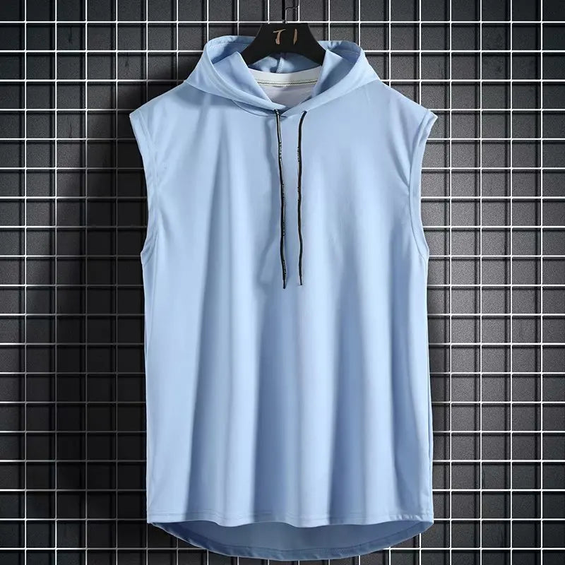 Brand New 2023 Solid Color Men's Tank Tops Sleeveless Vest T-Shirts for Men Hooded Men's Vests Tops Hip Hop Men's Tank Top T-Shirt