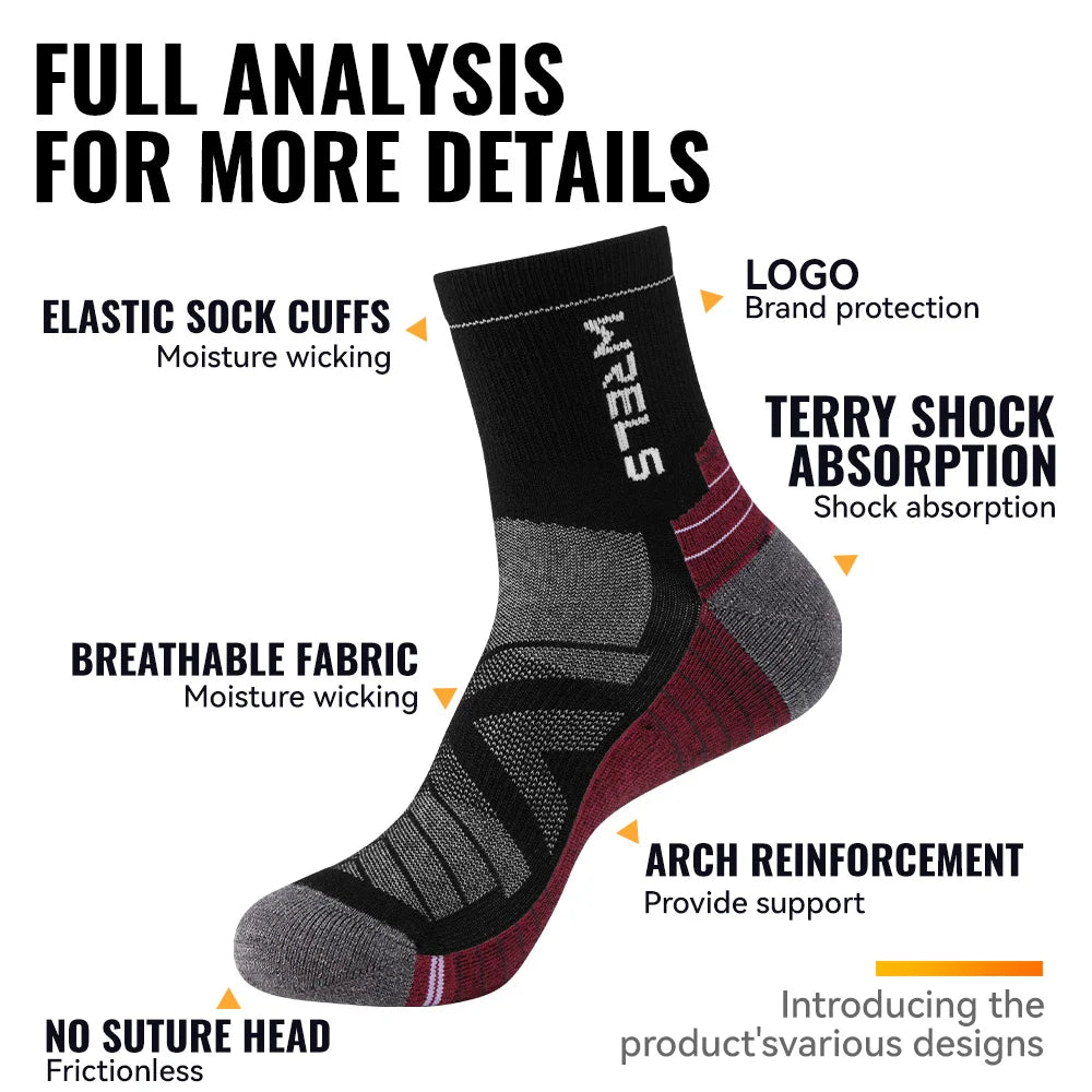 WRELS 1/2/3 paires chaussettes en laine mérinos thermique chaud hiver haute élastique épais chaussettes de randonnée Absorption d'humidité chaussettes de sport en laine
