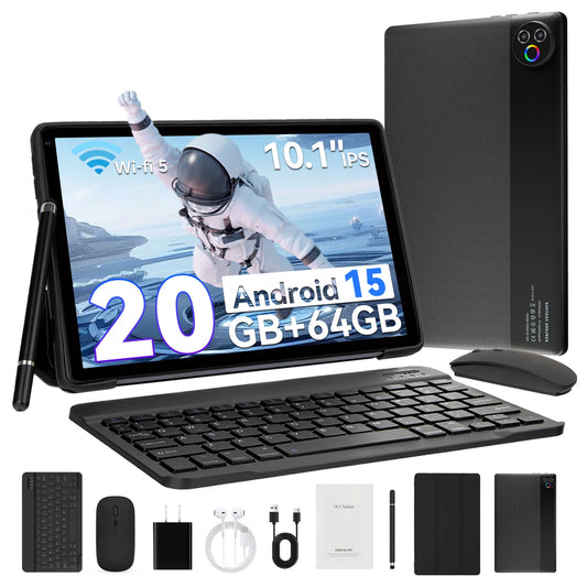15 Android Tablet 10 inch 20GB RAM 64GB ROM Expandable 1TB WIFI6 WidevineL1 GMS 5000mAh Stylus Keyboard Mouse Headphones Bundle