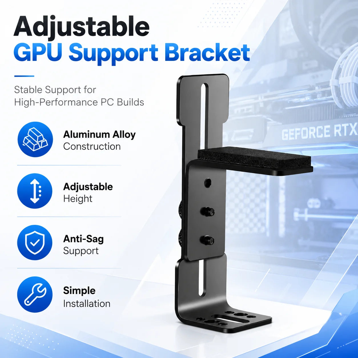 Support de carte graphique réglable coulissant 6-96 mm pour ventilateur de châssis, support GPU pour RTX 4090