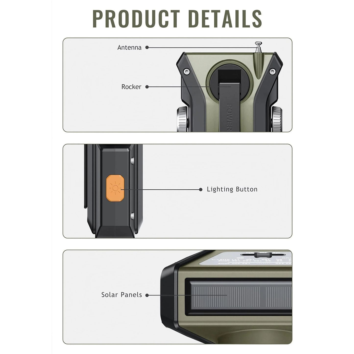 Radio météo d'urgence multifonctionnelle, FM AM WB, manivelle, charge USB solaire, batterie externe 2000mAh, lampe torche LED