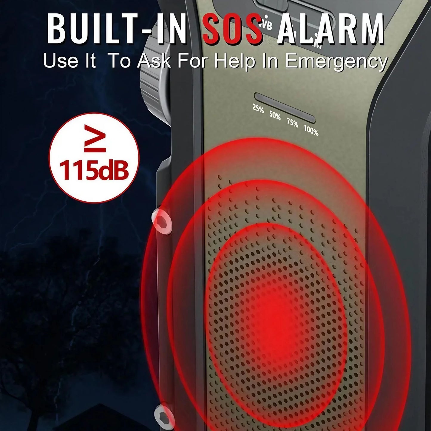 Radio météo d'urgence multifonctionnelle, FM AM WB, manivelle, charge USB solaire, batterie externe 2000mAh, lampe torche LED