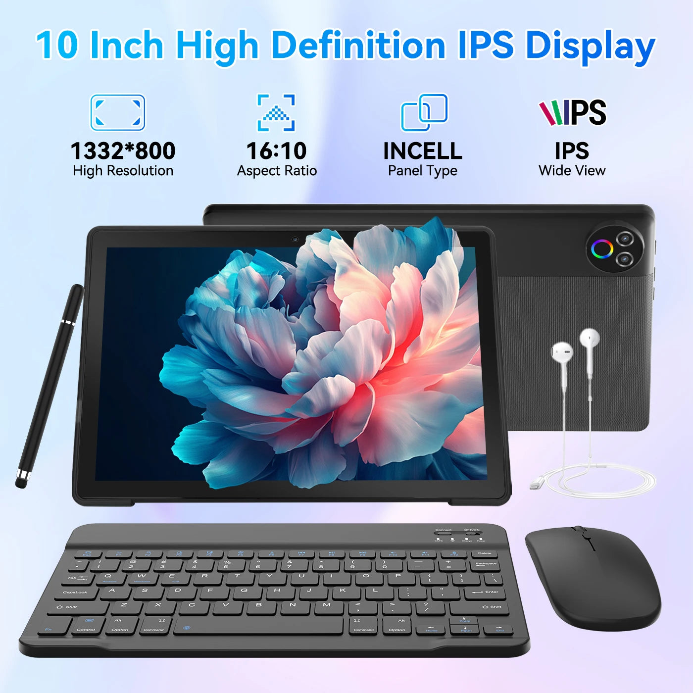 Tablette Android 15 10 pouces 20 Go de RAM 64 Go de ROM extensible 1 To WIFI6 WidevineL1 GMS 5000 mAh Stylet Clavier Souris Casque Ensemble