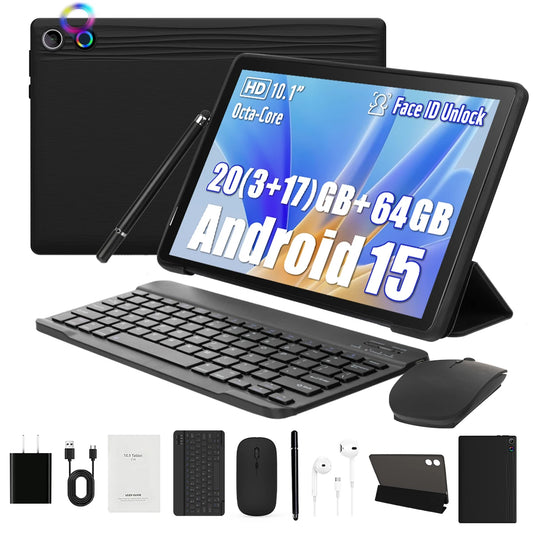 Latest 2026 Android 15 Tablet, 10-inch, 20GB + 64GB Expandable to 1TB, Widevine L1, GMS, 5000 mAh, with Stylus, Keyboard, Mouse, Headphones, and Case