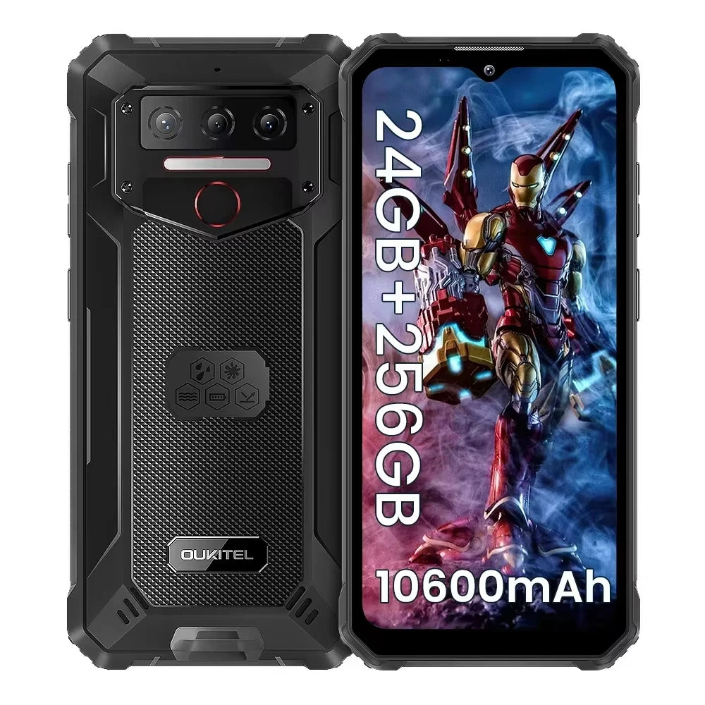 Téléphone robuste 6,52 pouces — octocœur, 8 Go RAM, 256 Go, 10 600 mAh, caméra 13 MP, Android 14, NFC