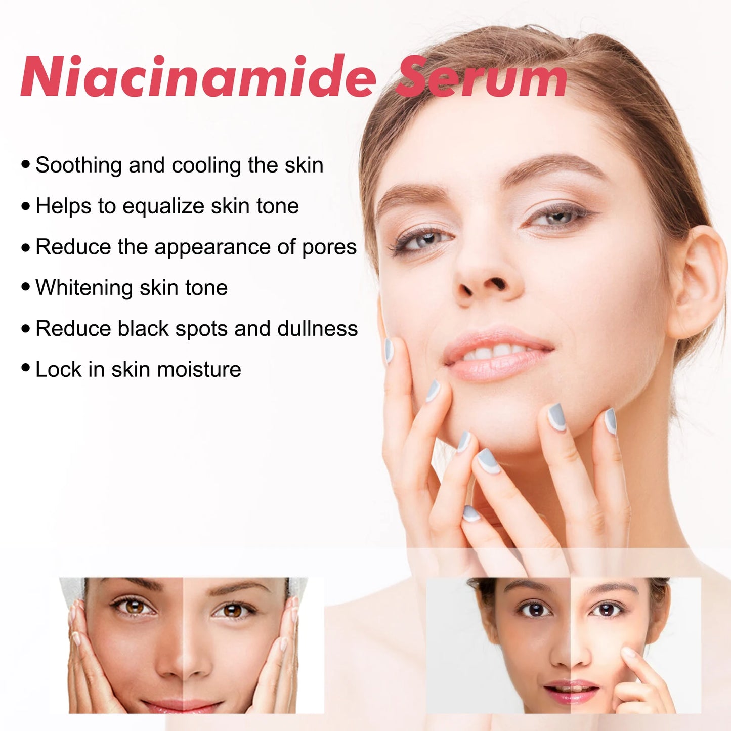 Hoygi Niacinamide firming facial serum fades fine lines shrinks pores removes dark spots smoothing glowing face serum