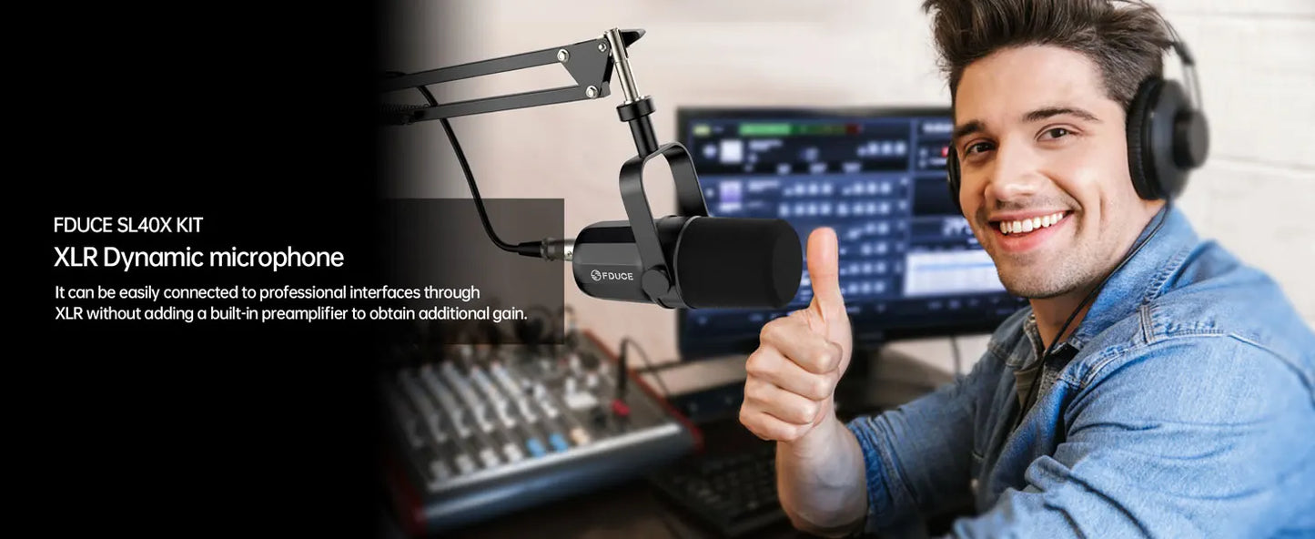 FDUCE SL40X – Microphone dynamique XLR avec bras, sortie casque et isolation phonique pour PC et PS4/5