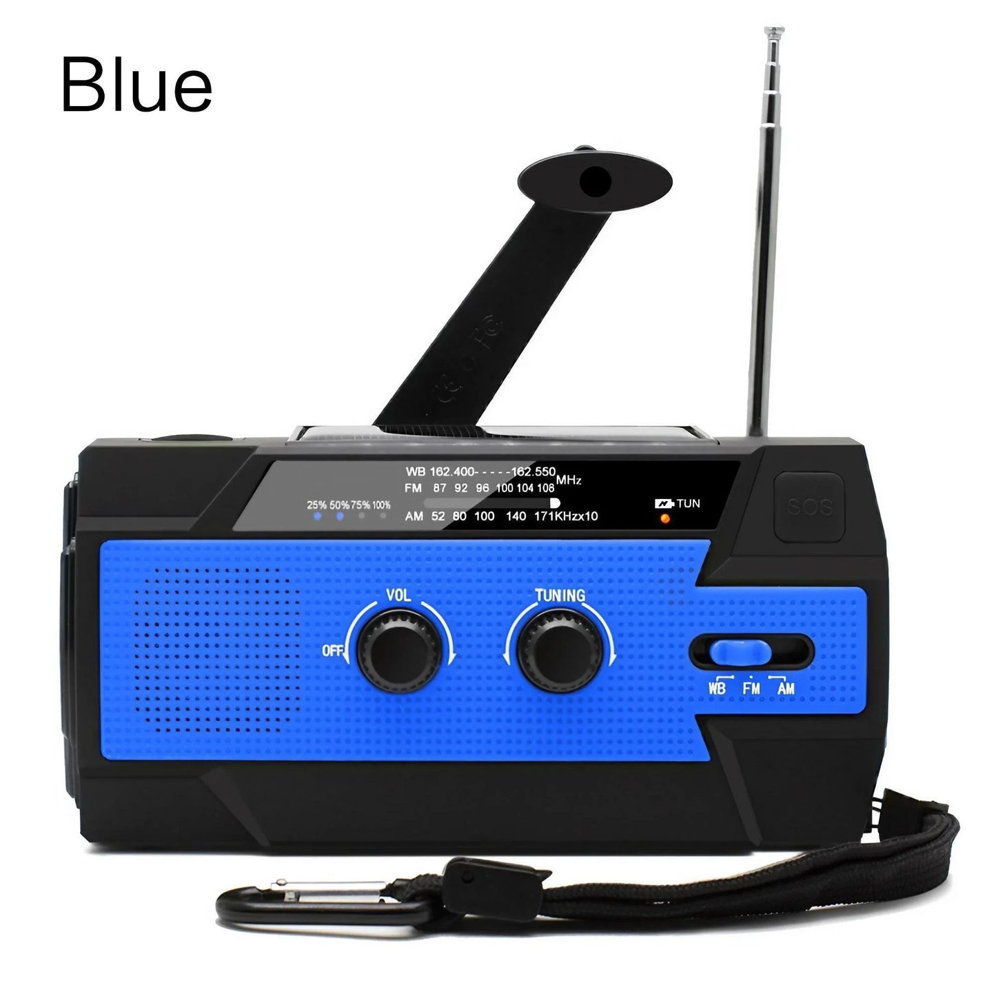 Radio météo d'urgence multifonctionnelle, FM AM WB, manivelle, charge USB solaire, batterie externe 2000mAh, lampe torche LED
