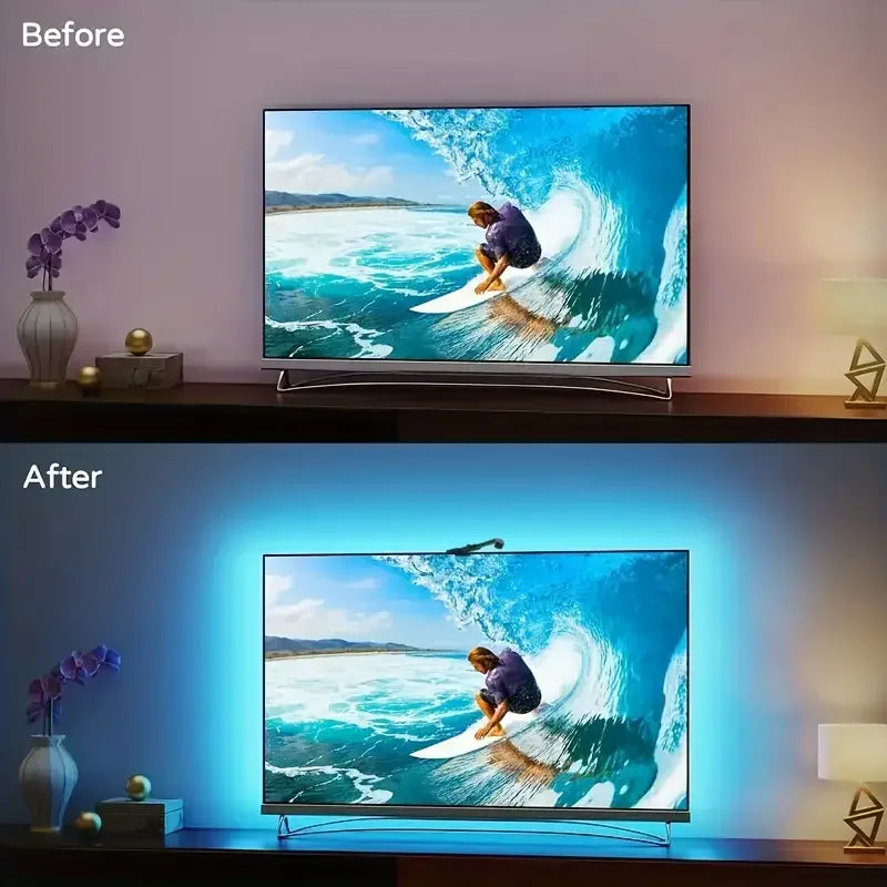 Tira de luces LED RGBIC para TV con cámara, control por aplicación, sincronización de música, luces inteligentes para sala de juegos, iluminación ambiental de 55 a 75 pulgadas