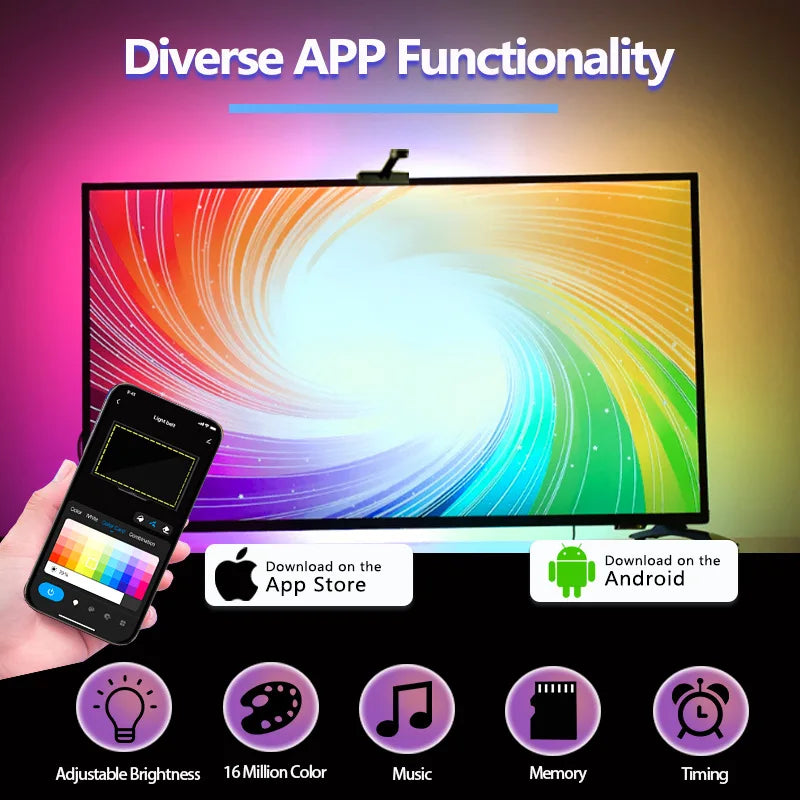 Tira de luces LED RGBIC para TV con cámara, control por aplicación, sincronización de música, luces inteligentes para sala de juegos, iluminación ambiental de 55 a 75 pulgadas