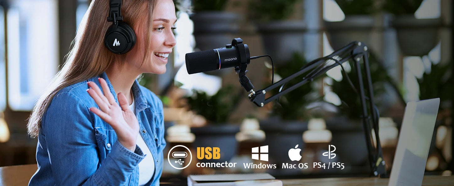MAONO PD200X – Microphone dynamique XLR/USB avec bouton de gain et Tap-to-Mute pour gaming et streaming