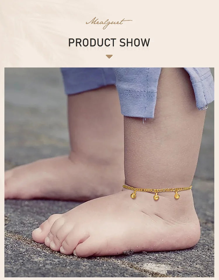 Bracelets de cheville à cloche réglables pour petit garçon et fille, chaîne de sécurité en acier inoxydable, bijoux de pied, hypoallergénique sans Nickel