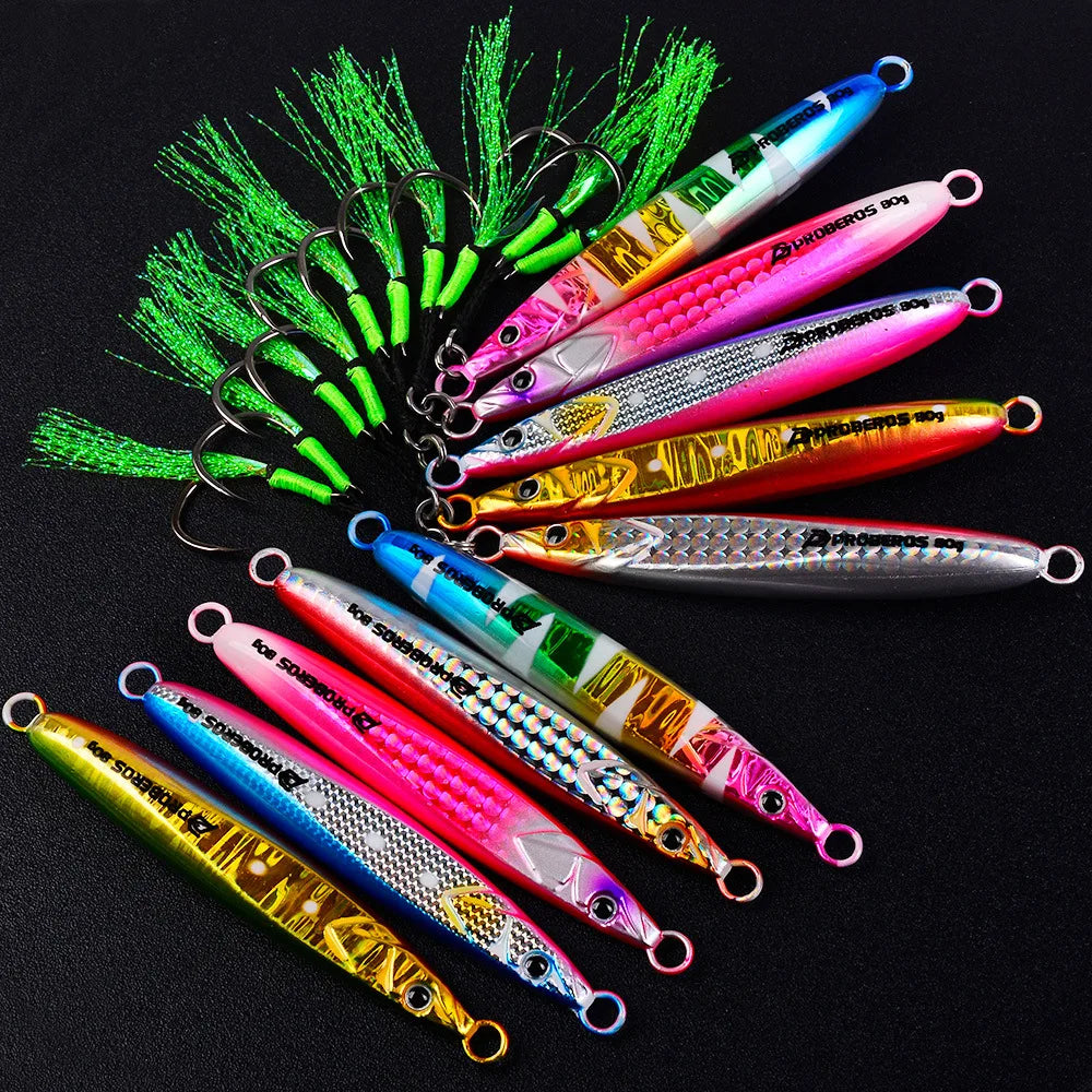 Leurre de pêche en métal lumineux LHFSH, appât dur 20g-80g à coulée lente avec hameçons triples pour la pêche au bar et au thon