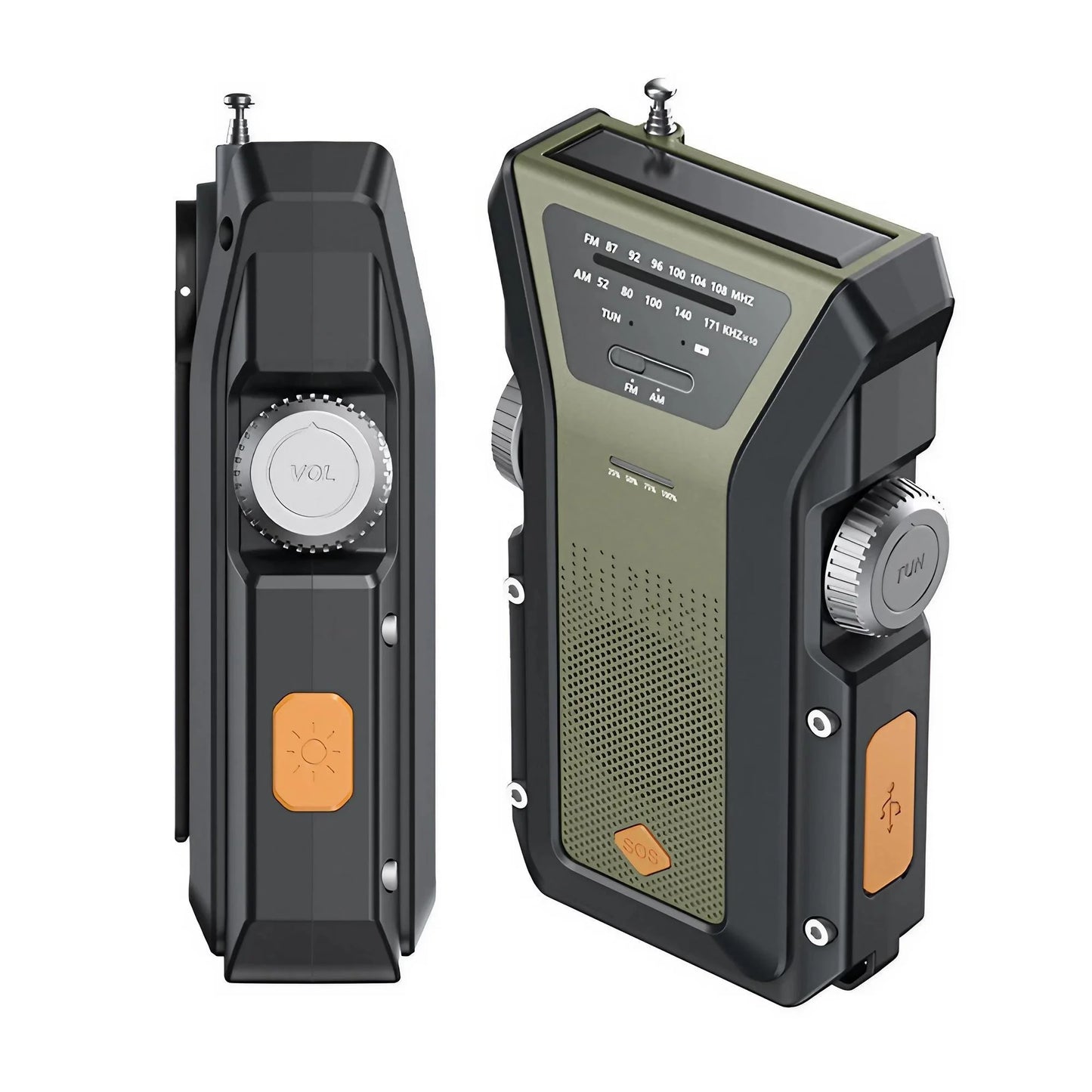 Radio météo d'urgence multifonctionnelle, FM AM WB, manivelle, charge USB solaire, batterie externe 2000mAh, lampe torche LED
