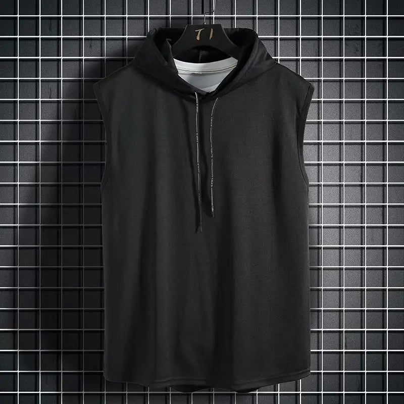 Brand New 2023 Solid Color Men's Tank Tops Sleeveless Vest T-Shirts for Men Hooded Men's Vests Tops Hip Hop Men's Tank Top T-Shirt