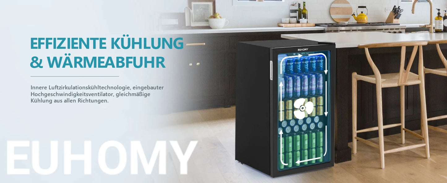 Réfrigérateur à boissons avec porte vitrée pour 126 canettes, étagères réglables, bière/vin, maison/Bar/bureau, acier inoxydable noir