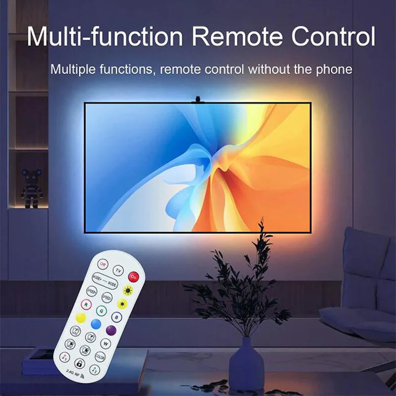 Tira de luces LED RGBIC para TV con cámara, control por aplicación, sincronización de música, luces inteligentes para sala de juegos, iluminación ambiental de 55 a 75 pulgadas