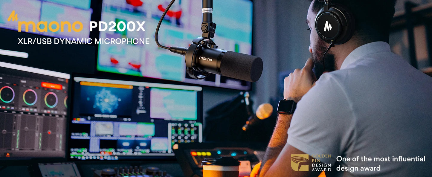 MAONO PD200X – Microphone dynamique XLR/USB avec bouton de gain et Tap-to-Mute pour gaming et streaming