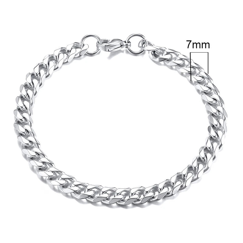 Bracelet gourmette en acier inoxydable 3-11mm — chaîne à maillons cubains, unisexe, bijoux cadeau