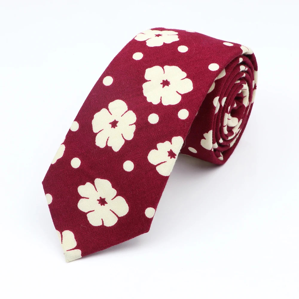 Cravate florale élégante pour hommes et femmes — 100% coton, fleur Paisley, étroite, mariage, décontracté