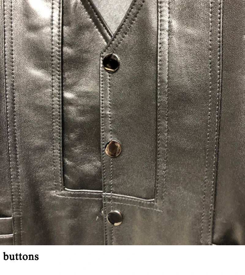 Gilet en cuir glacé pour homme classique — peau de mouton, col en V, cérémonie, nouvelle collection 2024