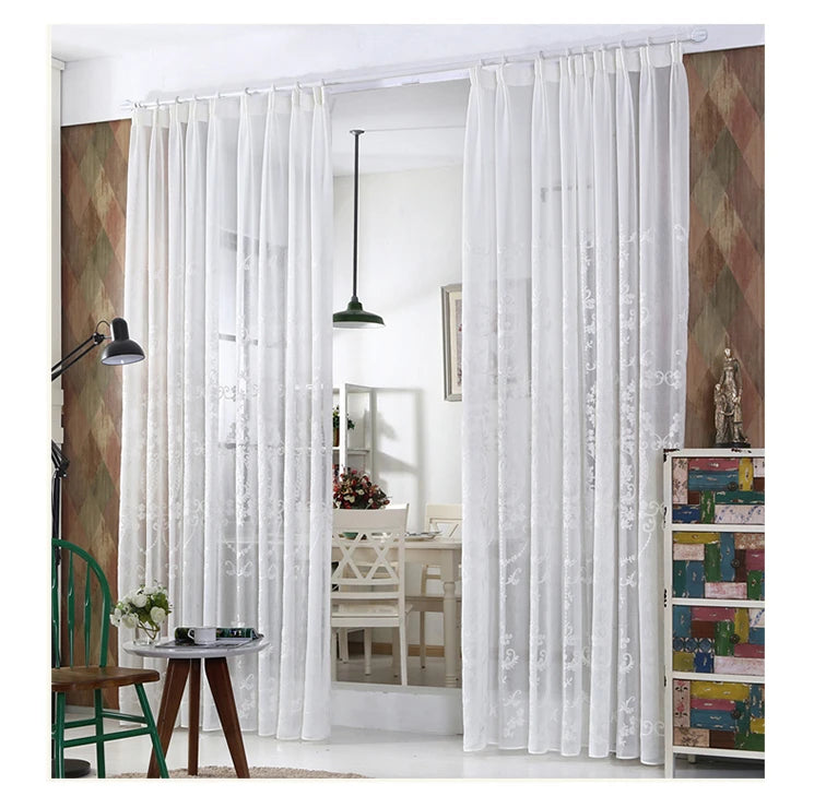 Rideaux Voilages Blancs Brodés Personnalisés en Tulle Transparent pour Chambre et Salon